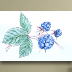 Blackberry painting original watercolor art wild berry artwork  wildlife Painting 5 by 7