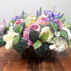 Silk Floral Centerpiece, Pink and lilac arrangement, Silk Flowers arrangement, Faux flowers table decor, Floral decor