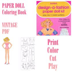 Digital | Vintage Paper Doll | Coloring Book | Printable - Print - Color - Cut - Play | PDF