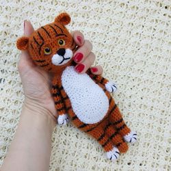 Little orange tiger soft toy, stuffed tiger gift for child, plush tiger toy