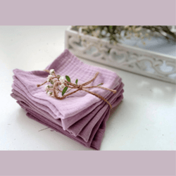 Personalized handkerchiefs set, Lavender tones Muslin handkerchief, Reusable cotton hankies, Zero Waste face towel
