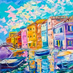 Venice Painting Cityscape Original Oil Painting Colorful Art Impasto Painting