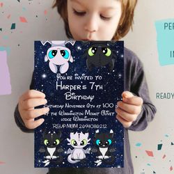 DIGITAL Dragon Toothless Invitation Personalized, How Train Dragon Birthday Invite, Free Thank you card
