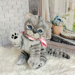 Gray tabby kitten Alvin - plush cat