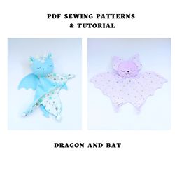 Set of patterns 2 in 1 Dragon and Bat Baby lovey, Baby comforter, PDF sewing pattern