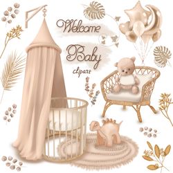 baby shower clipart, nursery clipart,  nursery wall art, boho nursery, Kids Clipart,  newborn clipart