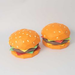 burger, burger low poly, pdf template, low poly, paper burger, diy, pepakura, digital, handmade,3d food template,burger