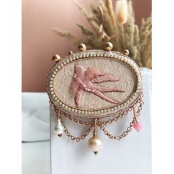 Beaded Handmade Brooch bird Embroidered, Boho Jewelry