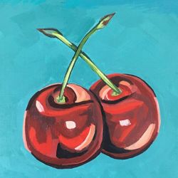 Cherry Original Wall Art / Cherry Original Painting / Cherries Wall Art / Cherry Painting / Cherries Painting