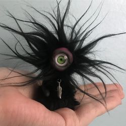 Miniature cyclops ART sculpture OOAK Monster ART doll Fantasy creature black cyclops toy