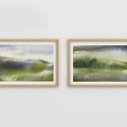 Set of 2 original watercolor painting | Minimal landscape | Minimal Art | Green landscape