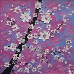 Original Painting Modern Cherry Blossom Tree Sakura Japanese Hanami Artwork Sakura Painting