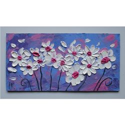 Original Oil Painting Floral Flowers Abstract Art Miniature Wildflowers Artwork  Palette Knife Art