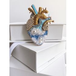 Brooch beaded anatomical Heart Embroidered handmade beads, human heart pin