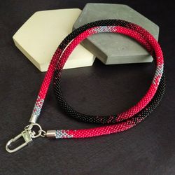 Gift for boyfriend Black and red lanyard for men, beaded lanyard for badge holder, gift for husband Vaccine card lanyard