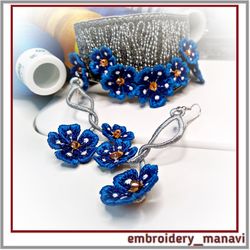 ITH embroidery design set Jewelry bracelet earrings with FSL flowers