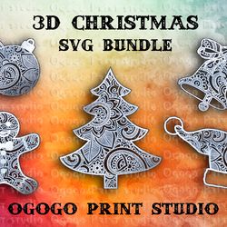 3D Christmas Svg Bundle - Layered Mandala Cut files