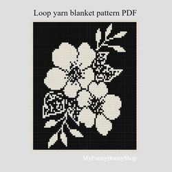 Loop yarn Finger knitted Sakura flowers blanket pattern PDF Download