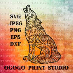 Mandala style Wolf SVG, zentangle SVG, Halloween cut file