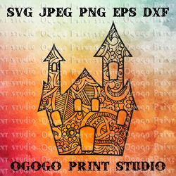 mandala style haunted house svg, halloween svg, zentangle