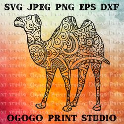 Mandala style Camel SVG, Zentangle SVG, Desert Animal Svg