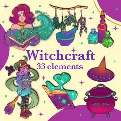Witchcraft Clipart PNG, Witchy Illustrations, Halloween Clipart PNG