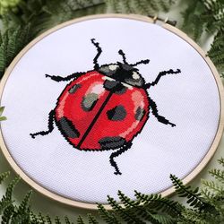 Ladybug Cross Stitch Pattern PDF Ladybird Beetle Red Bug Embroidery Design Faux Taxidermy Insect Garden Instant Download