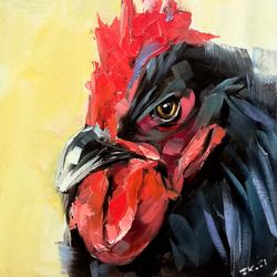 Rooster Oil Painting Original Chicken Hen Farm Art Realism Hand Painted Artwork MADE TO ORDER