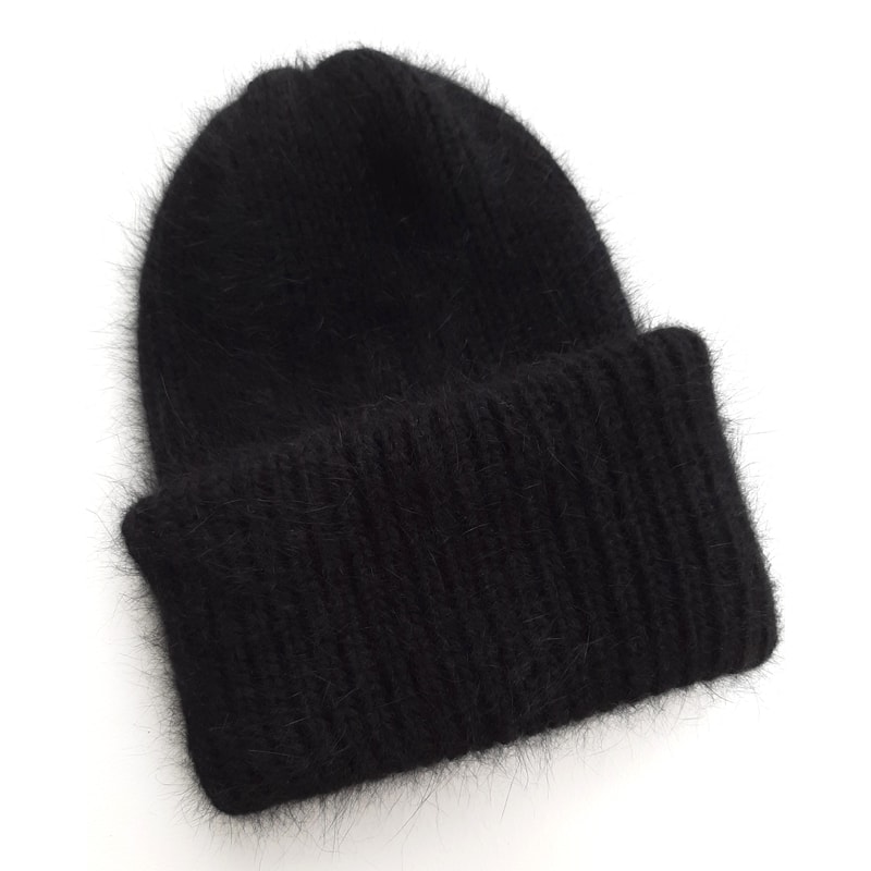 Black angora hat with double cuff. | Inspire Uplift