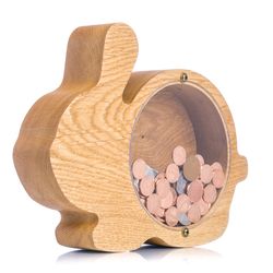 Personalized coin bank RABBIT lover gift Easter bunny Wooden piggy bank for boys and girls Wood toys for kids Tip jar