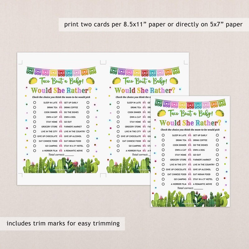 Taco Bout Baby Shower Would She Rather Game