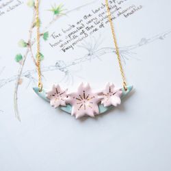 Cherry blossom ceramic necklace Sakura pendant Unique jewelry Floral necklace Flower lover gift Japanese style lover