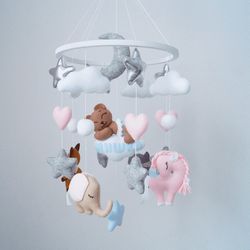 Bear baby mobile, personalized baby mobile for nursery, fox felt mobile, crib mobile, nursery decor, baby shower gift
