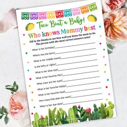 Who Knows Mommy Best Taco Baby Shower Game, Taco Bout Baby Shower Who Knows Mommy Best Game Taco Baby Shower Mommy Quiz