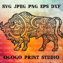 Buffalo SVG, Zentangle SVG, Animal svg, Bison Dxf, Mandala
