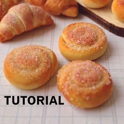 Miniature buns with sugar. TUTORIAL polymer clay. Mini food. Miniature bakery clay. Video pdf pattern. Mini foods