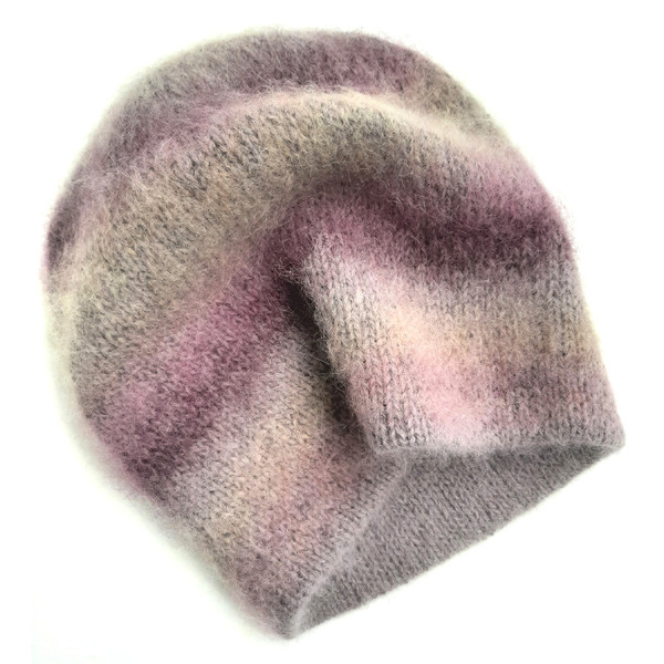 Beanie hat made of angora and mohair, gray-lilac gradient. 3.jpg