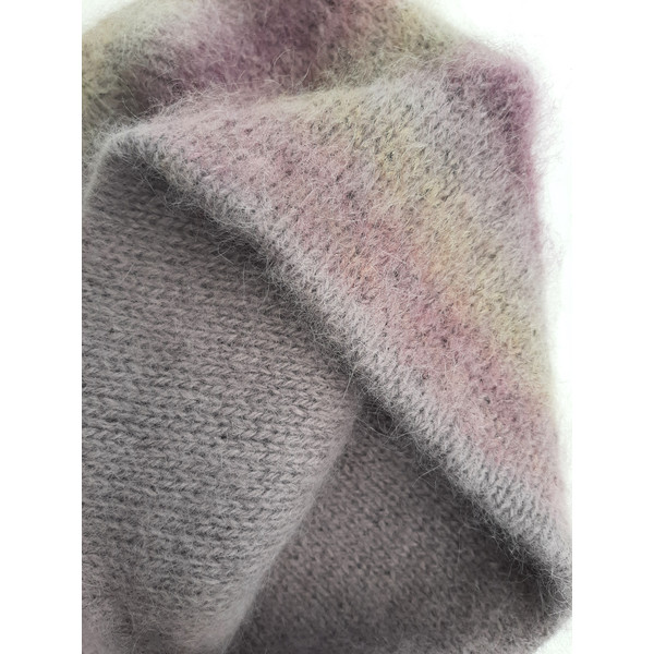 Beanie hat made of angora and mohair, gray-lilac gradient. - 1.jpg