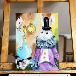 White Rabbit Oil Painting Print Wall Art Alice in Wonderland Digital Upload Art Decor Art Print