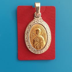 Saint Nicholas the Wonderworker silver and gold plated pendant