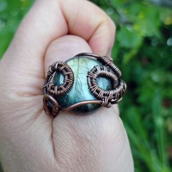 Unisex Copper Ring with Labradorite, size 10, Gift for woman, man, friend
