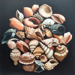 Seashell Painting, Original Art, Still life Painting, Seashell Artwork, 20 by 20 inch