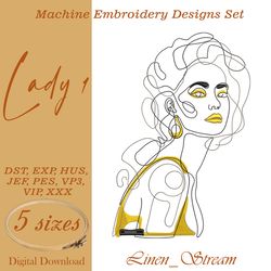 Lady 1 Machine embroidery design in 8 formats and 5 sizes