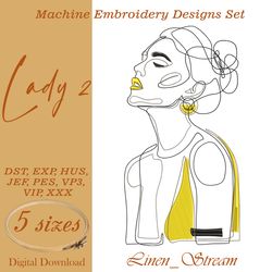 lady 2 machine embroidery design in 8 formats and 5 sizes