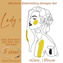 lady 3 machine embroidery design in 8 formats and 5 sizes