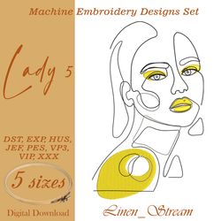Lady 5 Machine embroidery design in 8 formats and 5 sizes