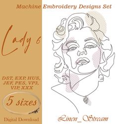Lady 6 Machine embroidery design in 8 formats and 5 sizes