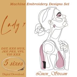 Lady 7 Machine embroidery design in 8 formats and 5 sizes