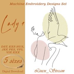 Lady 9 Machine embroidery design in 8 formats and 5 sizes