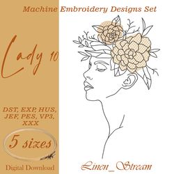Lady 10 Machine embroidery design in 8 formats and 5 sizes